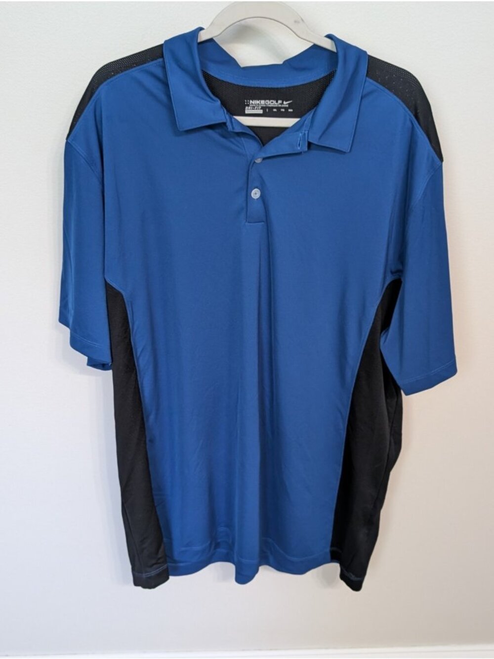 Nike Golf Dry Fit Vented Mens XXL (2XL) Blue Black Short Sleeve Polo